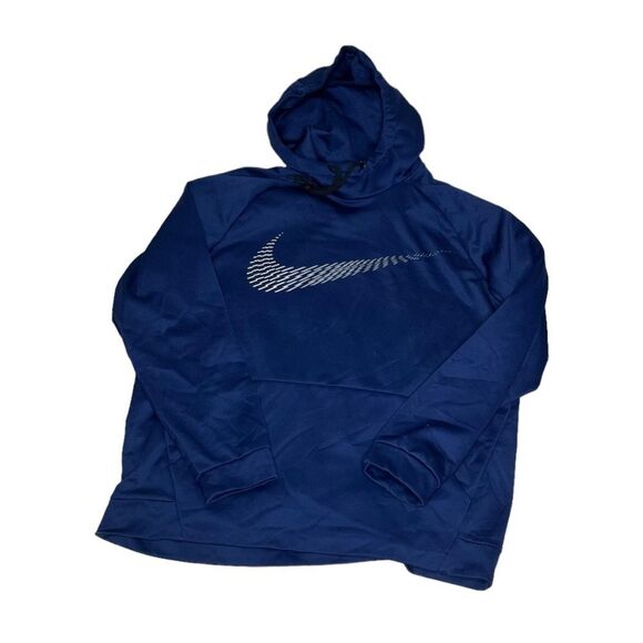 NIKE Dri Fit Funnel Neck Hooded Sweatshirt Blue Graphic Print SWOOSH Size XL - Picture 3 of 10